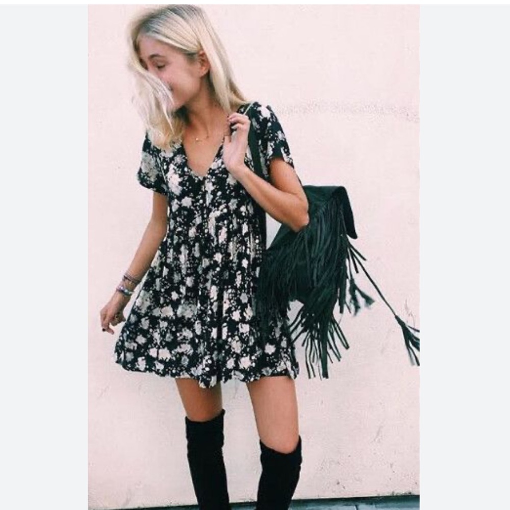 Spell Black Floral Mini Dress with Cream Flowers - Picture 4 of 14